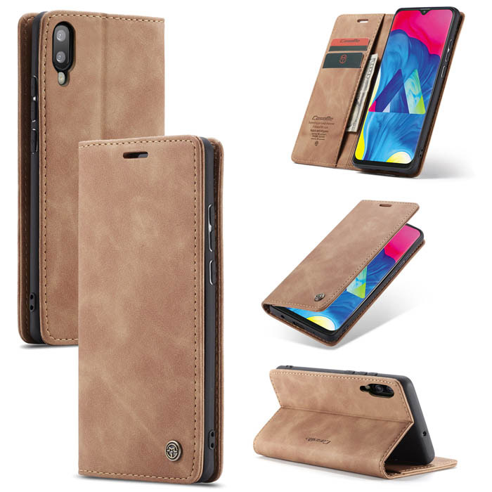 CaseMe Samsung Galaxy M10 Wallet Magnetic Kickstand Case Brown - Click Image to Close