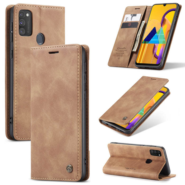 CaseMe Samsung Galaxy M30S/M21 Wallet Magnetic Case Brown - Click Image to Close