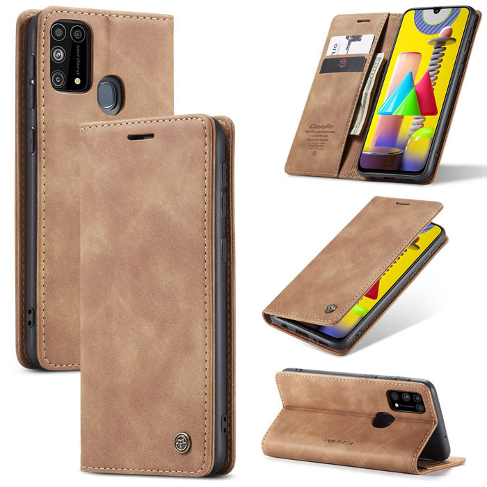 CaseMe Samsung Galaxy M31 Wallet Magnetic Flip Case Brown - Click Image to Close
