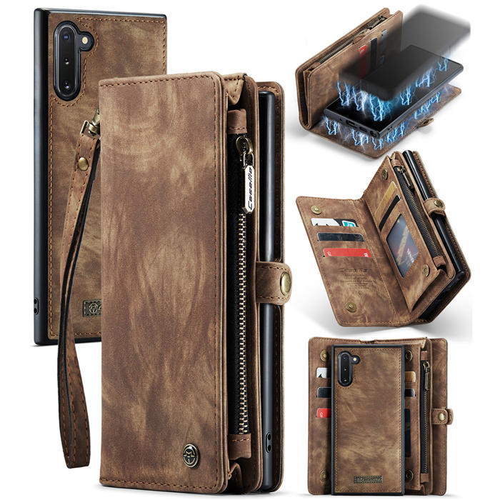 CaseMe Samsung Galaxy Note 10 Wallet Case with Wrist Strap Coffee - Click Image to Close