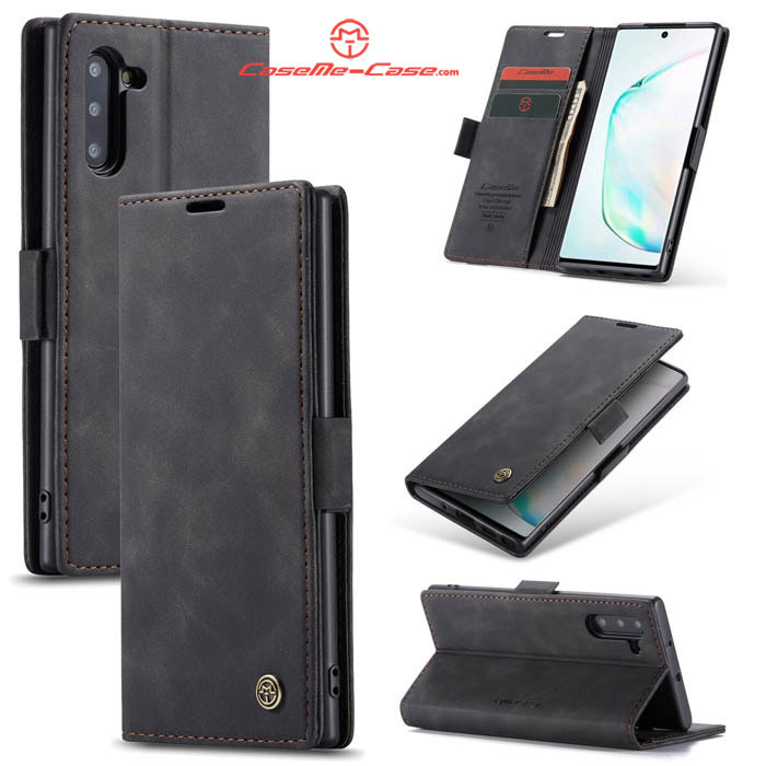 CaseMe Samsung Galaxy Note 10 Wallet Stand Magnetic Case Black - Click Image to Close
