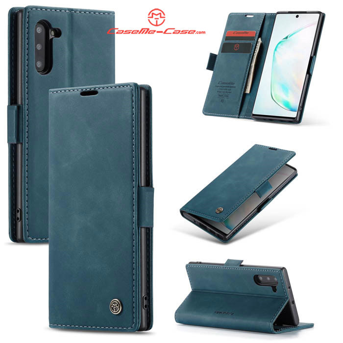 CaseMe Samsung Galaxy Note 10 Wallet Stand Magnetic Case Blue - Click Image to Close