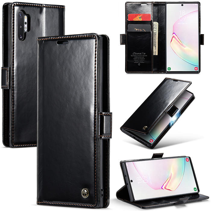 CaseMe Samsung Galaxy Note 10 Plus Wallet Magnetic Case Black - Click Image to Close