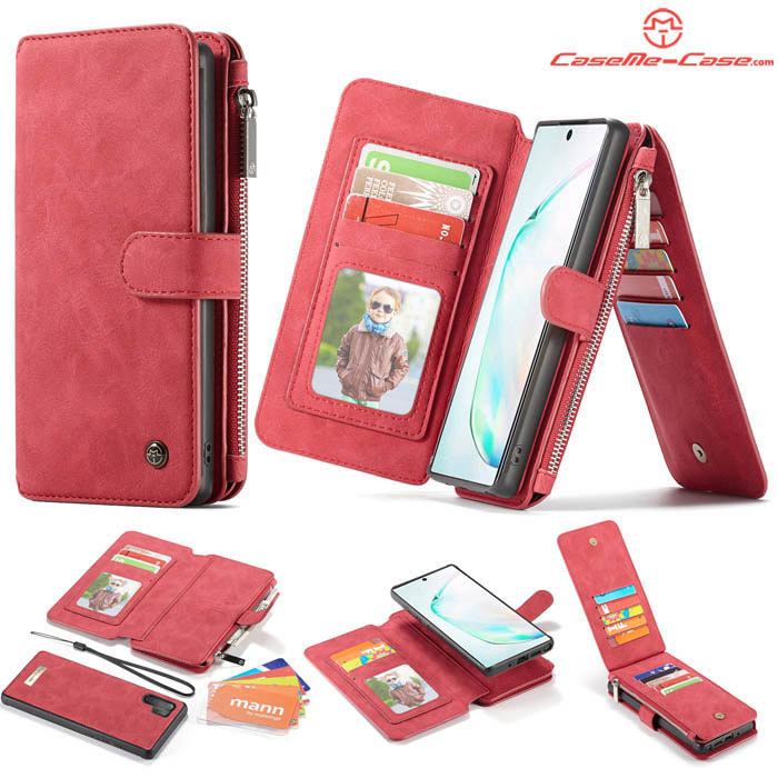 CaseMe Samsung Galaxy Note 10 Plus Zipper Wallet Detachable Case Red