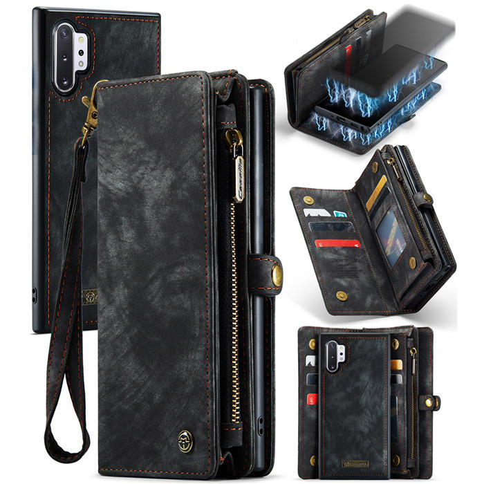 CaseMe Samsung Galaxy Note 10 Plus Wallet Case with Wrist Strap Black - Click Image to Close