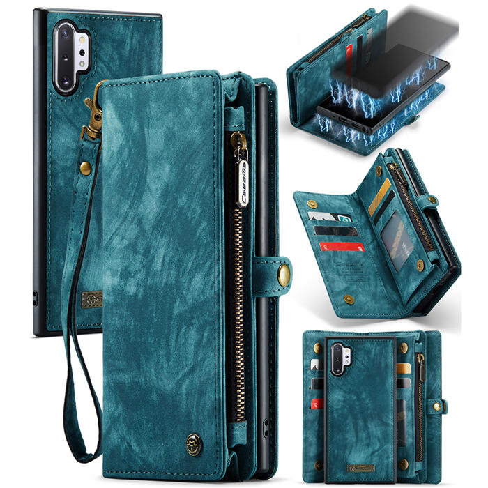 CaseMe Samsung Galaxy Note 10 Plus Wallet Case with Wrist Strap Blue - Click Image to Close