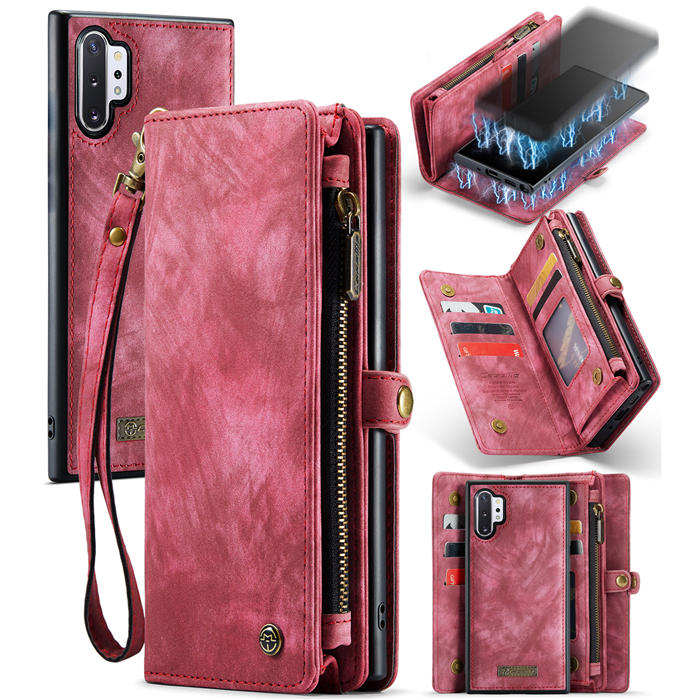 CaseMe Samsung Galaxy Note 10 Plus Wallet Case with Wrist Strap Red - Click Image to Close
