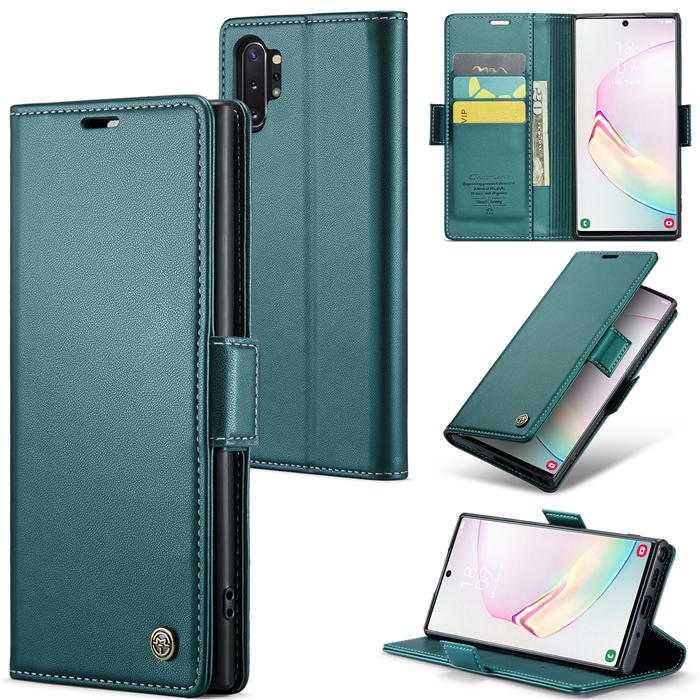 CaseMe Samsung Galaxy Note 10 Plus Wallet RFID Blocking Magnetic Buckle Case Green - Click Image to Close