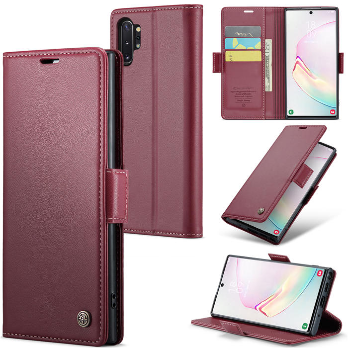 CaseMe Samsung Galaxy Note 10 Plus Wallet RFID Blocking Magnetic Buckle Case Red