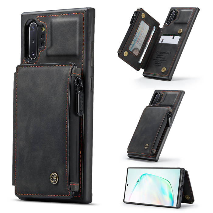 CaseMe Samsung Galaxy Note 10 Plus Zipper Pocket Card Slots Cover Black