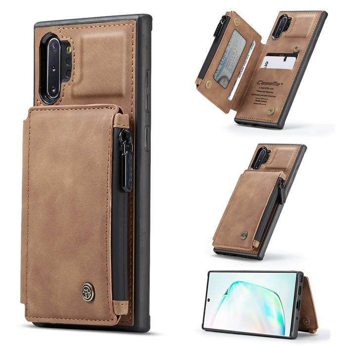 CaseMe Samsung Galaxy Note 10 Plus Zipper Pocket Card Slots Cover Brown