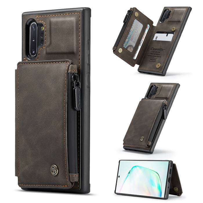 CaseMe Samsung Galaxy Note 10 Plus Zipper Pocket Card Slots Cover Coffee