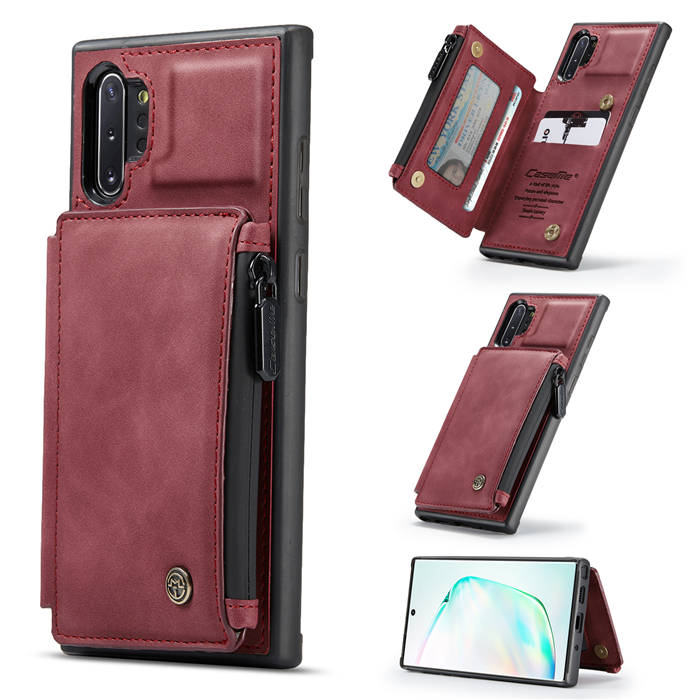 CaseMe Samsung Galaxy Note 10 Plus Zipper Pocket Card Slots Cover Red
