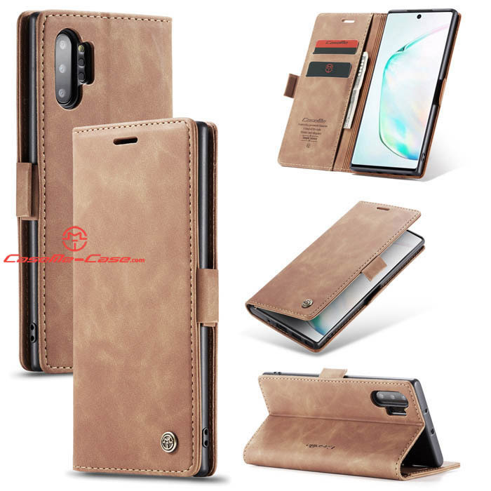 CaseMe Samsung Galaxy Note 10 Plus Wallet Magnetic Flip Case Brown - Click Image to Close