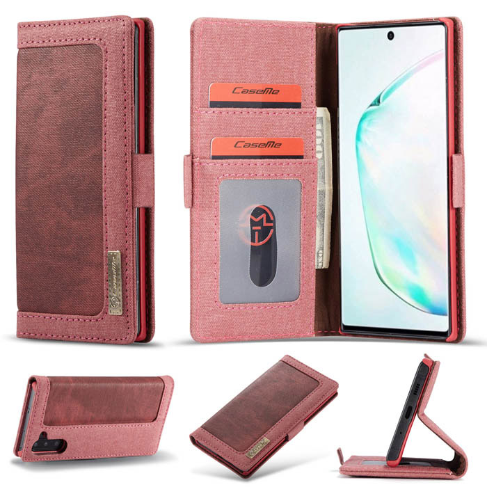 CaseMe Samsung Galaxy Note 10 Canvas Wallet Stand Case Red