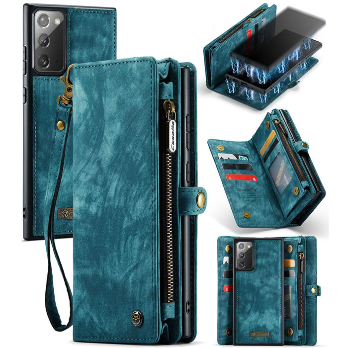 CaseMe Samsung Galaxy Note 20 Wallet Case with Wrist Strap Blue - Click Image to Close