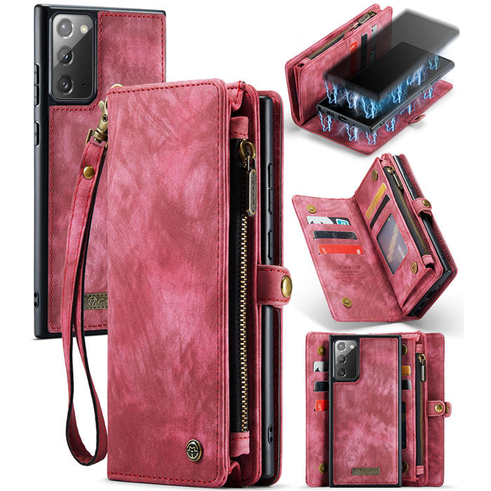 CaseMe Samsung Galaxy Note 20 Wallet Case with Wrist Strap Red - Click Image to Close