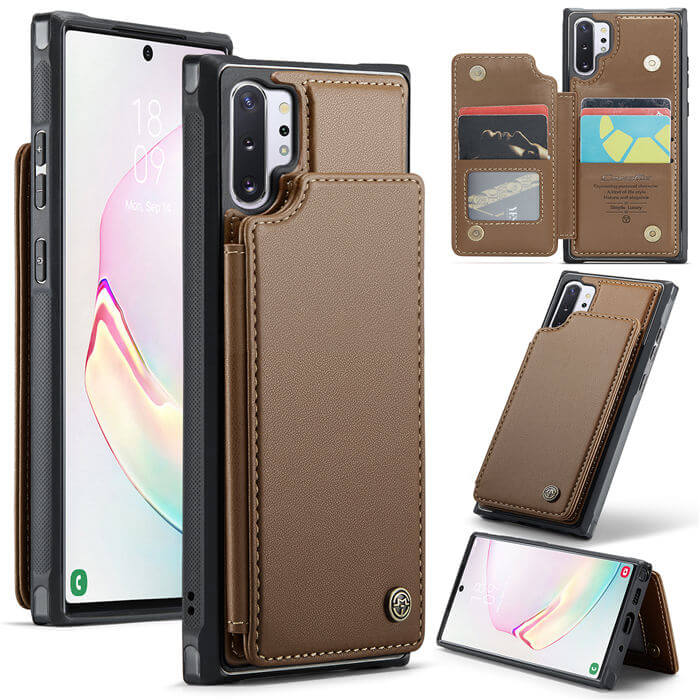 CaseMe Samsung Galaxy Note 10 Plus RFID Blocking Card Holder Case Brown - Click Image to Close