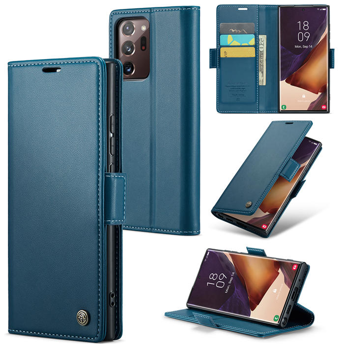 CaseMe Samsung Galaxy Note 20 Ultra Wallet RFID Blocking Magnetic Buckle Case Blue - Click Image to Close