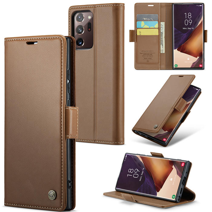 CaseMe Samsung Galaxy Note 20 Ultra Wallet RFID Blocking Magnetic Buckle Case Brown - Click Image to Close