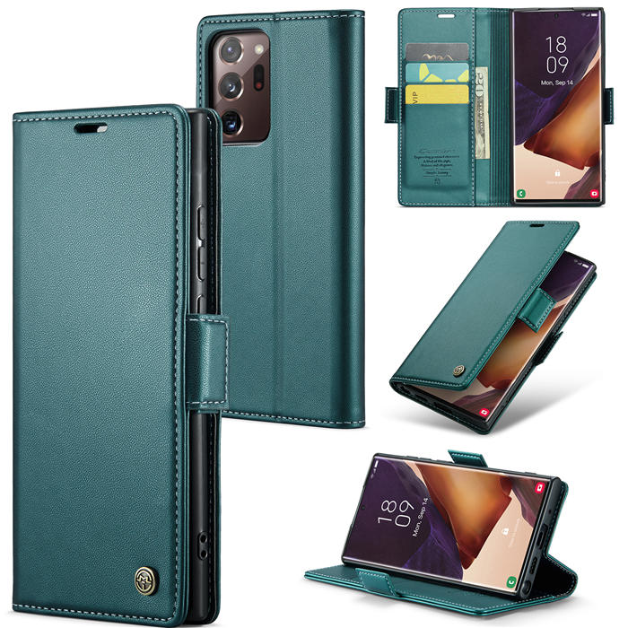 CaseMe Samsung Galaxy Note 20 Ultra Wallet RFID Blocking Magnetic Buckle Case Green - Click Image to Close