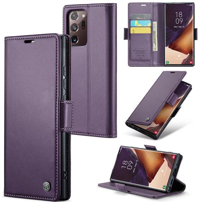 CaseMe Samsung Galaxy Note 20 Ultra Wallet RFID Blocking Magnetic Buckle Case Purple - Click Image to Close