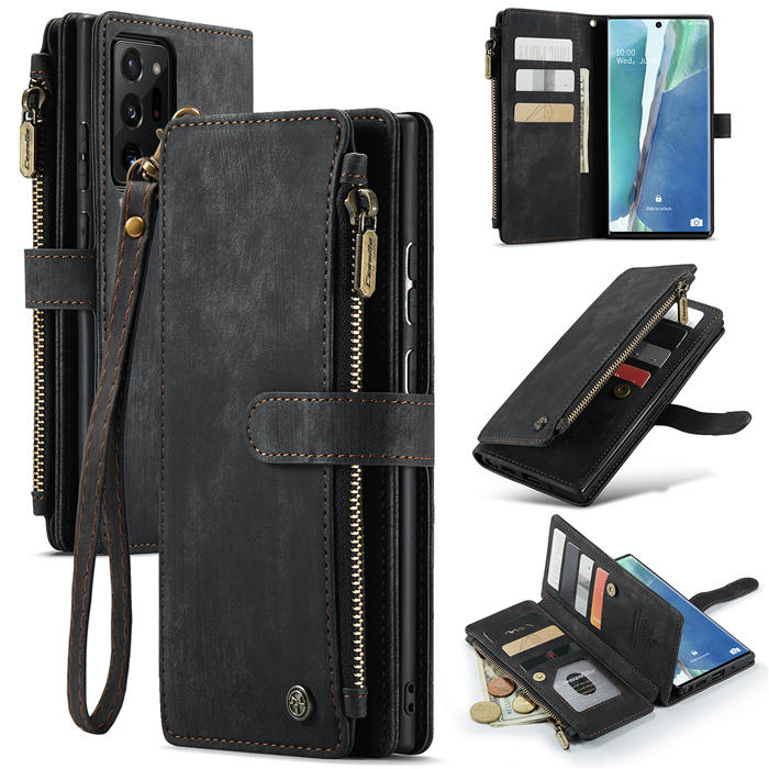 CaseMe Samsung Galaxy Note 20 Ultra Zipper Wallet Kickstand Case Black - Click Image to Close