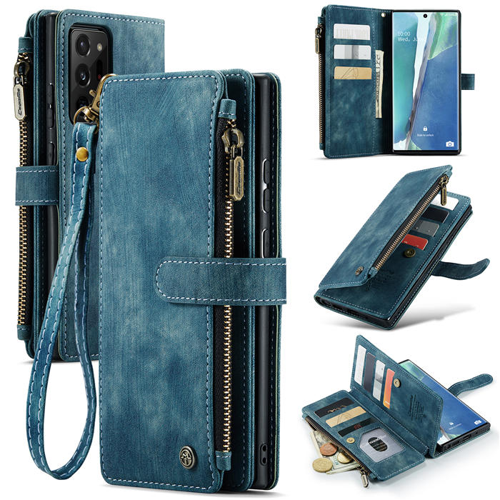 CaseMe Samsung Galaxy Note 20 Ultra Zipper Wallet Kickstand Case Blue - Click Image to Close