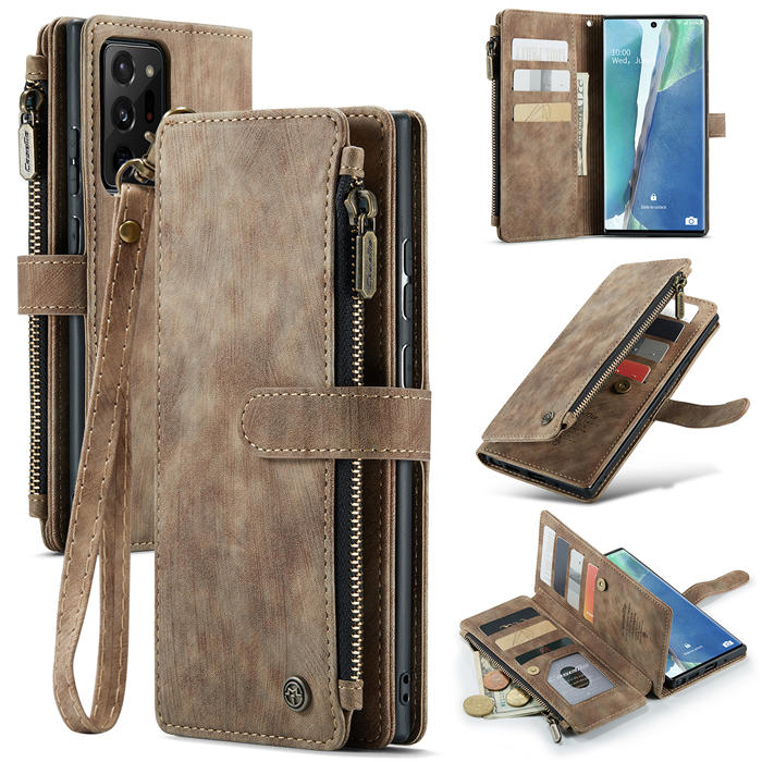 CaseMe Samsung Galaxy Note 20 Ultra Zipper Wallet Kickstand Case Coffee - Click Image to Close