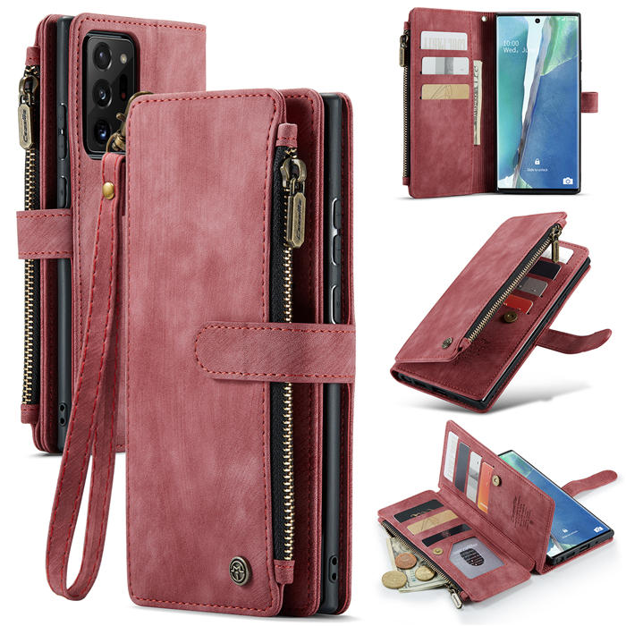 CaseMe Samsung Galaxy Note 20 Ultra Zipper Wallet Kickstand Case Red - Click Image to Close