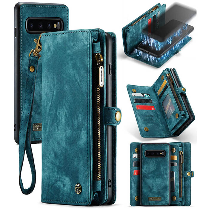 CaseMe Samsung Galaxy S10 Plus Wallet Case with Wrist Strap Blue - Click Image to Close