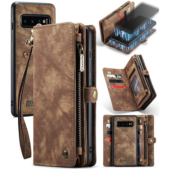 CaseMe Samsung Galaxy S10 Plus Wallet Case with Wrist Strap Coffee