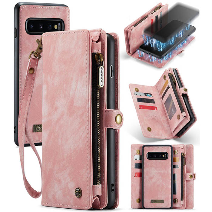 CaseMe Samsung Galaxy S10 Wallet Case with Wrist Strap Pink - Click Image to Close