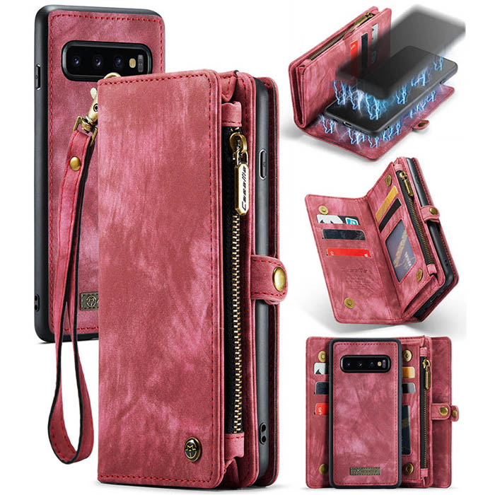 CaseMe Samsung Galaxy S10 Plus Wallet Case with Wrist Strap Red