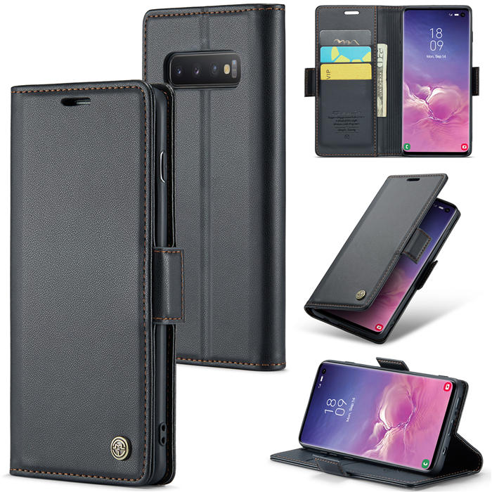 CaseMe Samsung Galaxy S10 Wallet RFID Blocking Magnetic Buckle Case Black