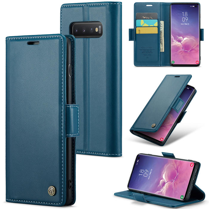 CaseMe Samsung Galaxy S10 Wallet RFID Blocking Magnetic Buckle Case Blue