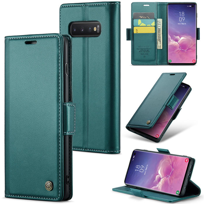 CaseMe Samsung Galaxy S10 Wallet RFID Blocking Magnetic Buckle Case Green