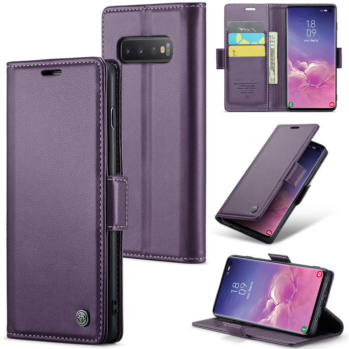 CaseMe Samsung Galaxy S10 Wallet RFID Blocking Magnetic Buckle Case Purple
