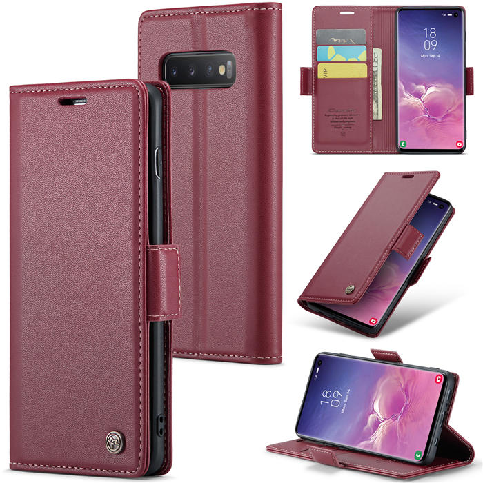 CaseMe Samsung Galaxy S10 Wallet RFID Blocking Magnetic Buckle Case Red