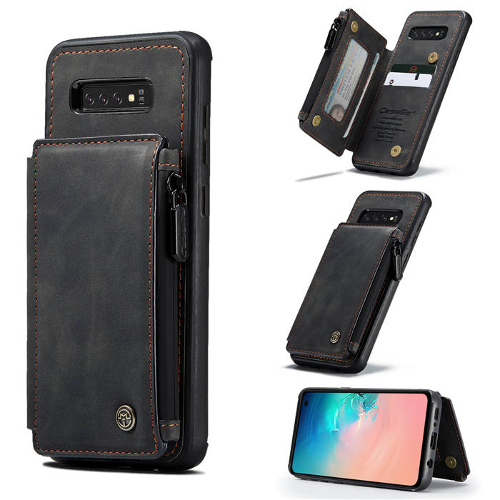CaseMe Samsung Galaxy S10 Zipper Pocket Card Slots Cover Black