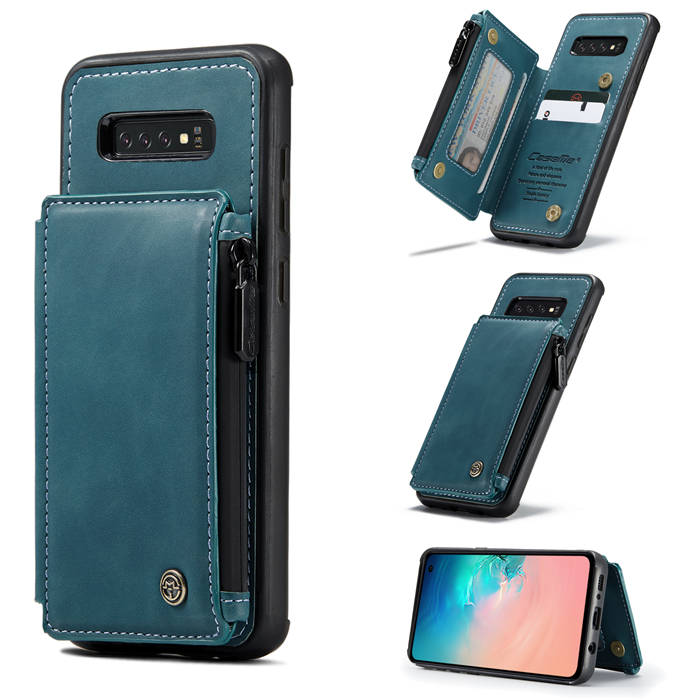 CaseMe Samsung Galaxy S10 Zipper Pocket Card Slots Cover Blue