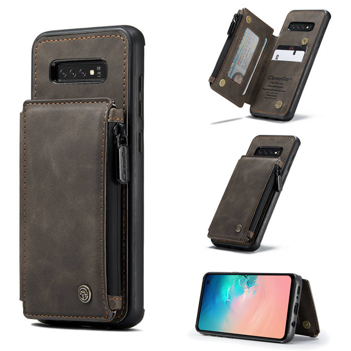 CaseMe Samsung Galaxy S10 Zipper Pocket Card Slots Cover Coffee