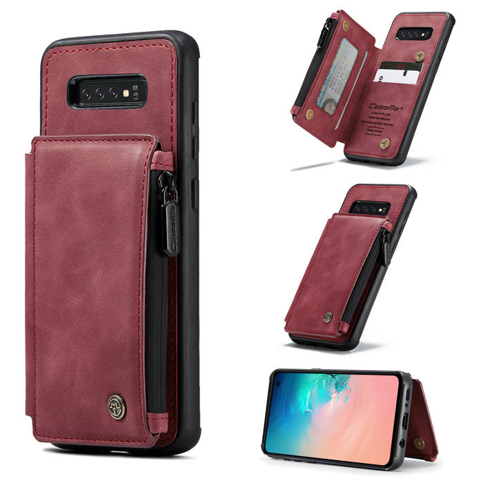 CaseMe Samsung Galaxy S10 Zipper Pocket Card Slots Cover Red
