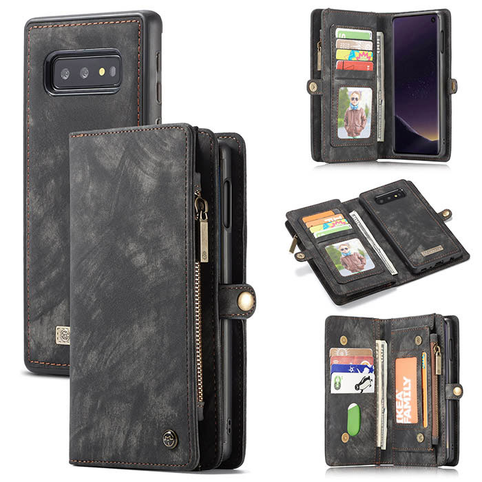 CaseMe Samsung Galaxy S10e Zipper Wallet Magnetic Detachable 2 in 1 Folio Case Black
