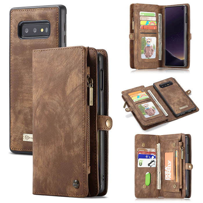 CaseMe Samsung Galaxy S10e Zipper Wallet Magnetic Detachable 2 in 1 Folio Case Coffee