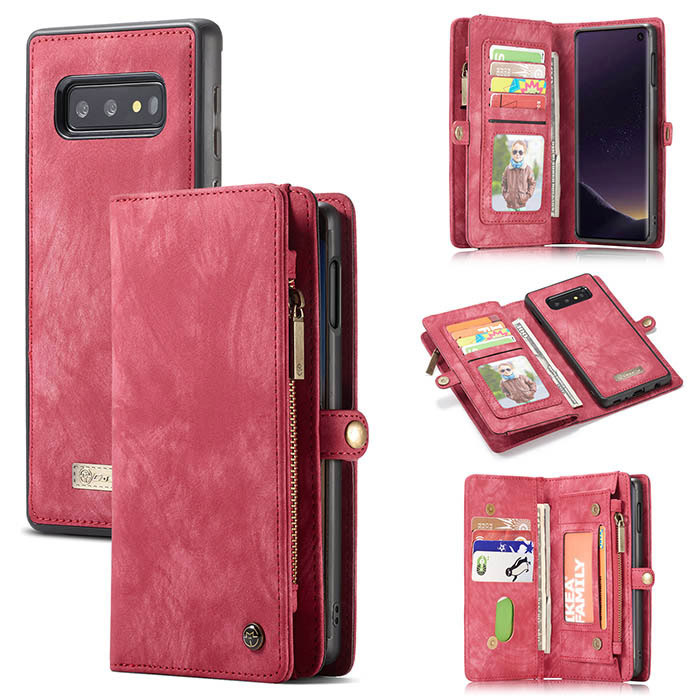 CaseMe Samsung Galaxy S10e Zipper Wallet Magnetic Detachable 2 in 1 Folio Case Red