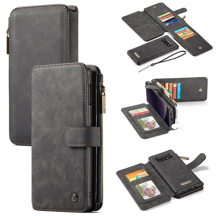 CaseMe Samsung Galaxy S10e Zipper Wallet Magnetic Detachable 2 in 1 Folio Flip Case Black