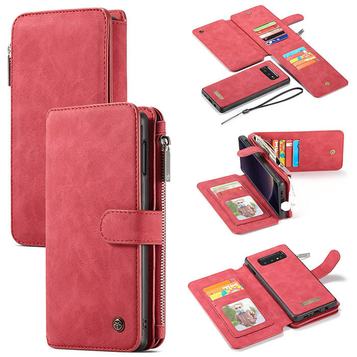 CaseMe Samsung Galaxy S10e Zipper Wallet Magnetic Detachable 2 in 1 Folio Flip Case Red