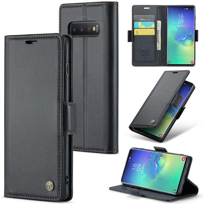CaseMe Samsung Galaxy S10 Plus Wallet RFID Blocking Magnetic Buckle Case Black