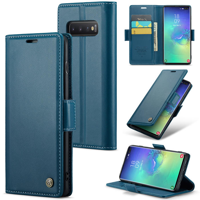 CaseMe Samsung Galaxy S10 Plus Wallet RFID Blocking Magnetic Buckle Case Blue